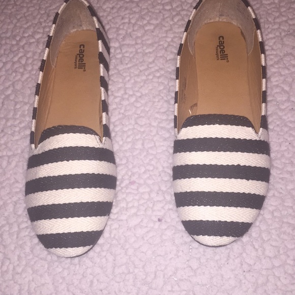 black and white striped flats